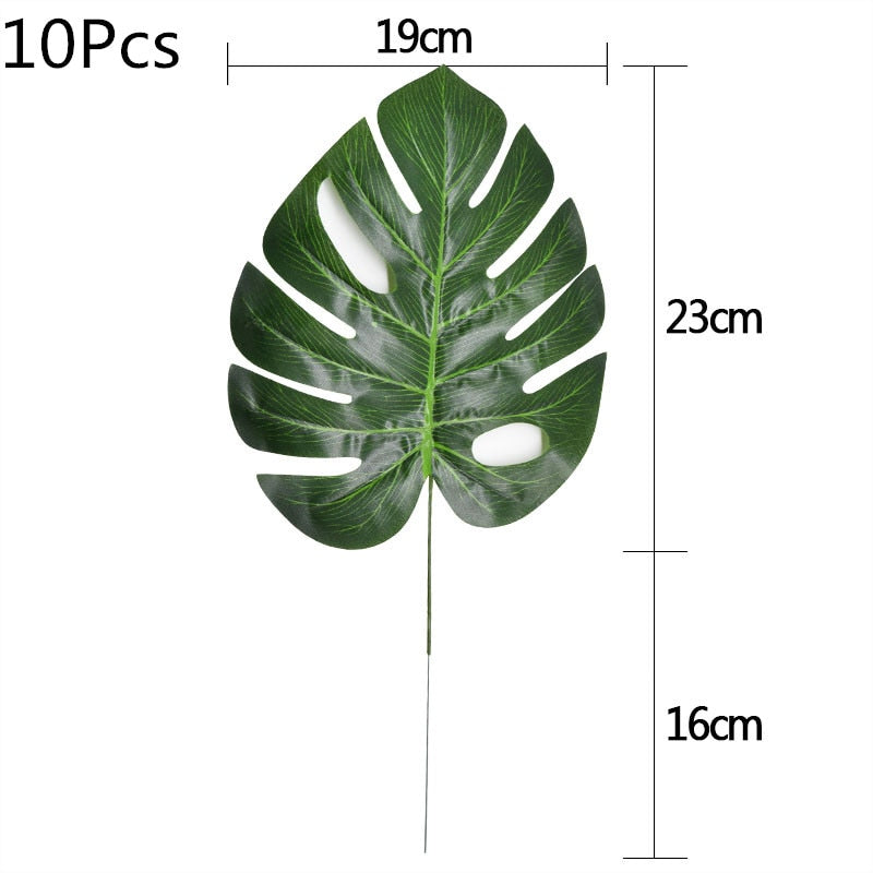10 Feuilles de Monstera Artificielles (Avec Tige)