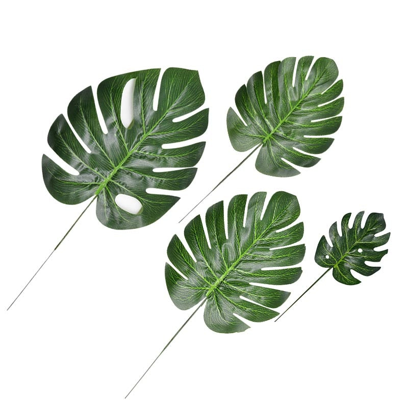 10 Feuilles de Monstera Artificielles (Avec Tige)