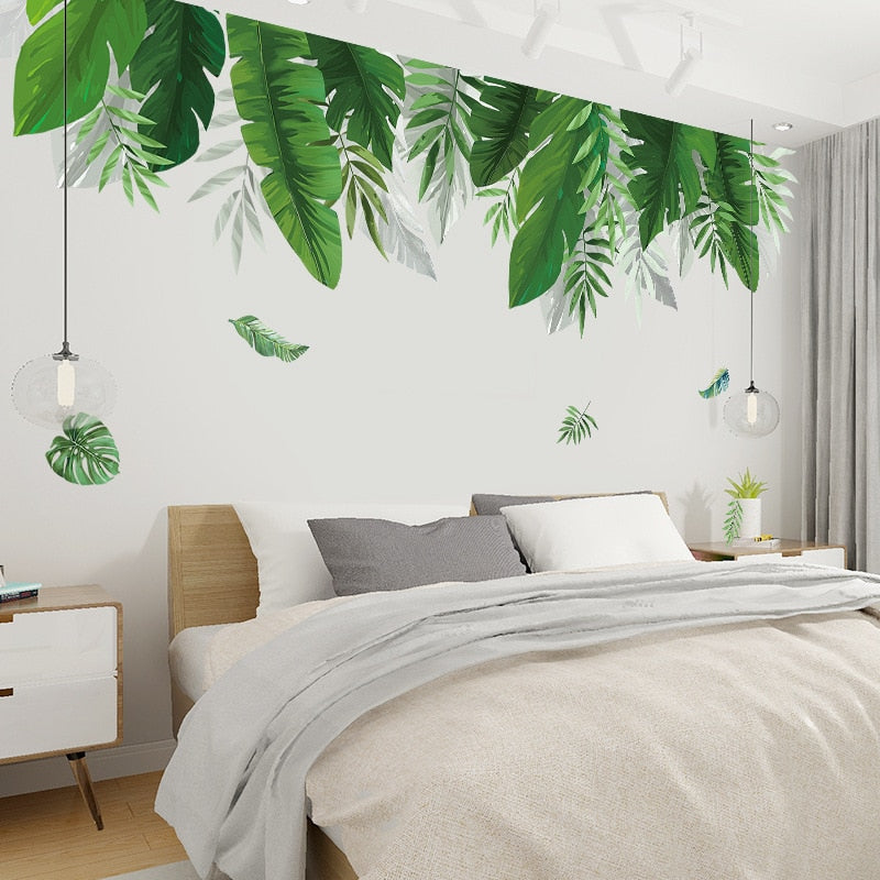Ensemble De 2 Stickers Muraux De Feuilles De Plantes Vertes Tropicales, Mode en ligne